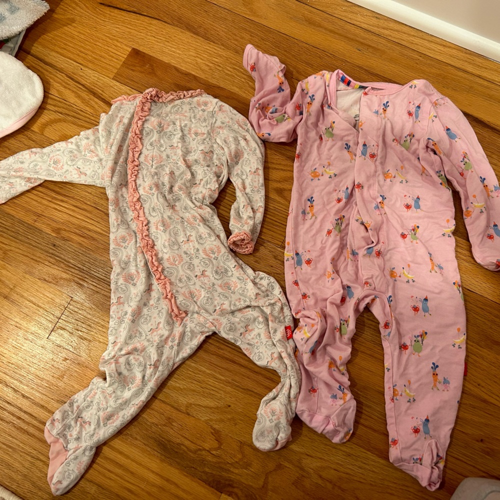 Two 3-6 month magnetic me modal footie pajamas
